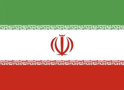 [ai] The national flag of Iran, consisting of three horizontal bands of green, white, and red, with a red emblem featuring a stylized representation of a tulip and the word 'God' in Islamic script in the center.